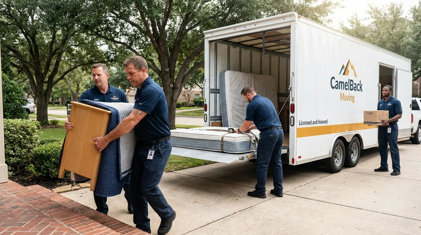 Crew loading residential truck for cross-state move from Charlotte, NC