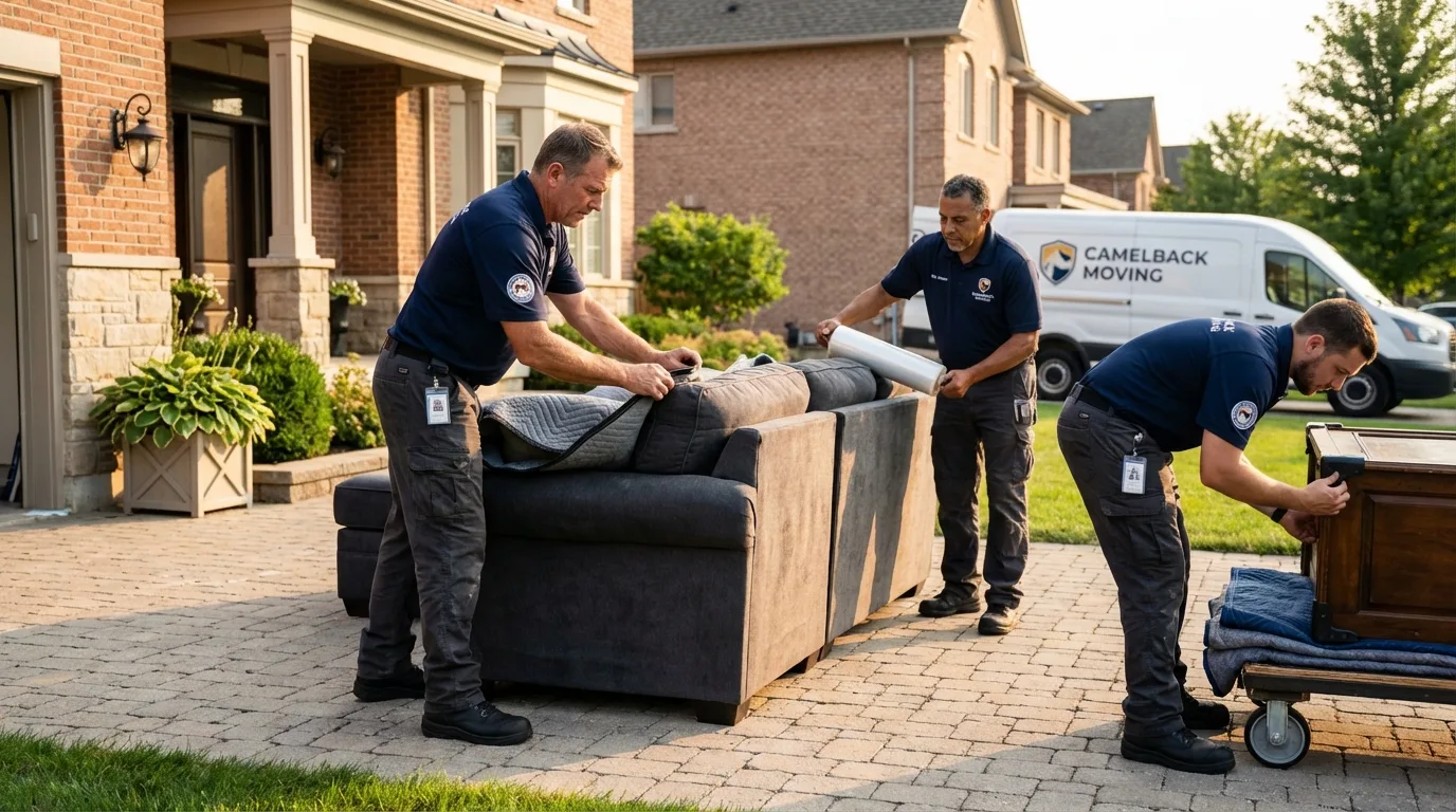 Large estate moving crew wrapping furniture in Charlotte, NC
