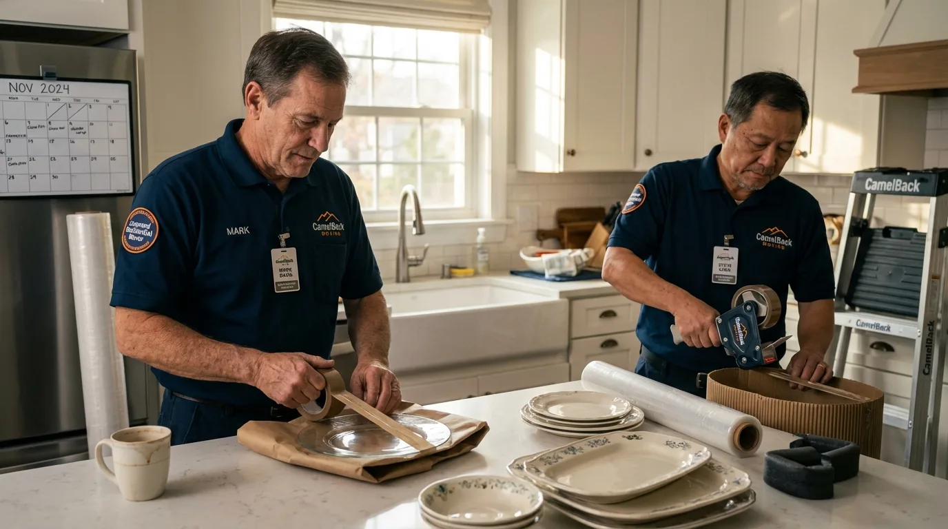 Professional crew packing kitchen dishware in Charlotte, NC